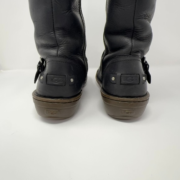 UGG 1003335 Tupelo Womens 10 Black Leather Tall Sheepskin Lined Riding Boots Zip - Picture 7 of 12